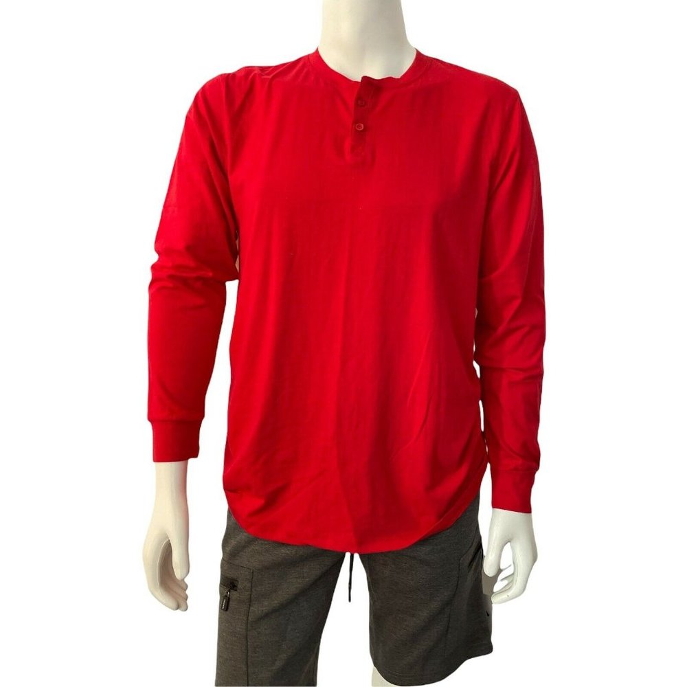Men's T Shirt Size XL Sleep & Co Long Sleeve Jersey Henley Neck Red